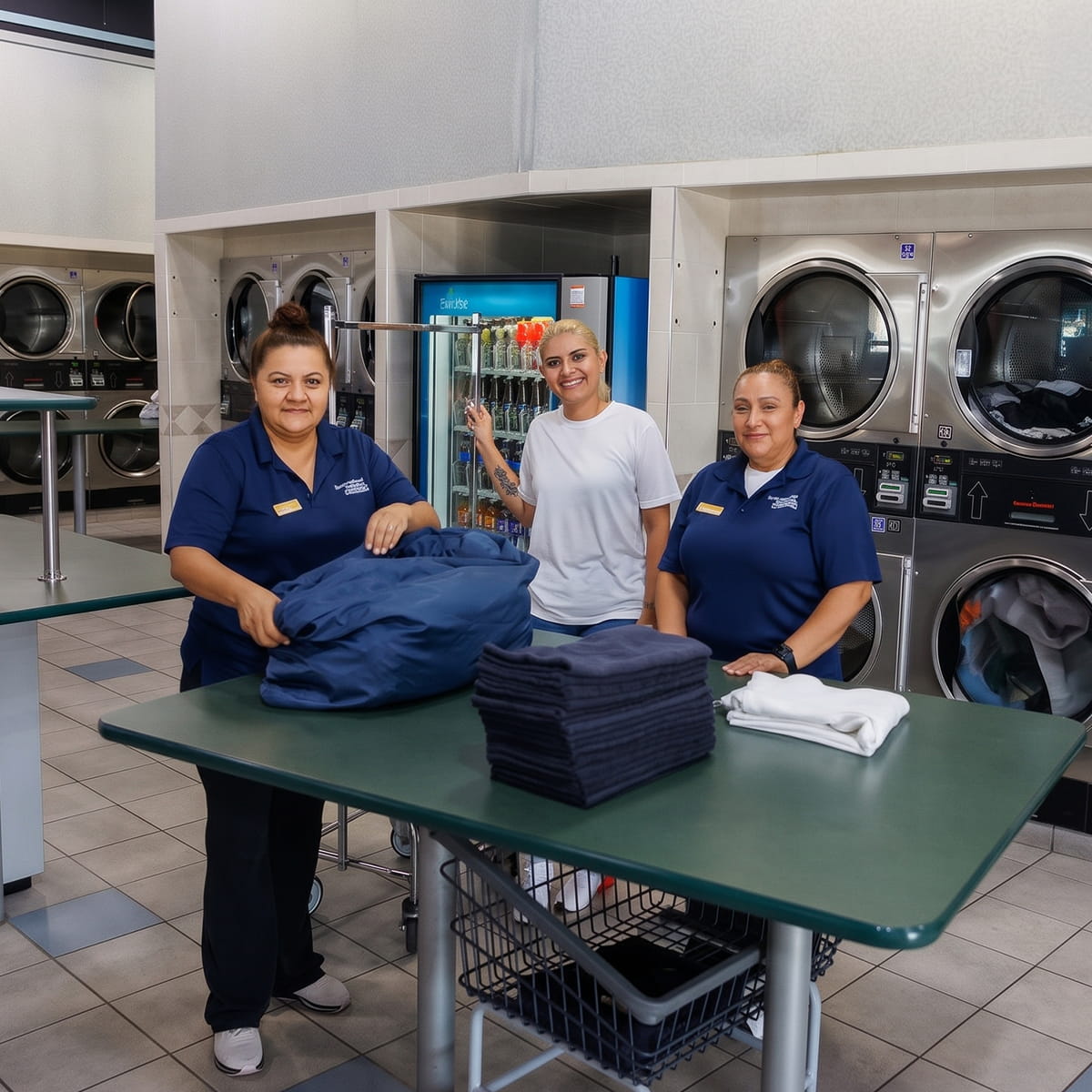 Customers and staff doing laundry at Showcase Laundromat in Clifton, NJ