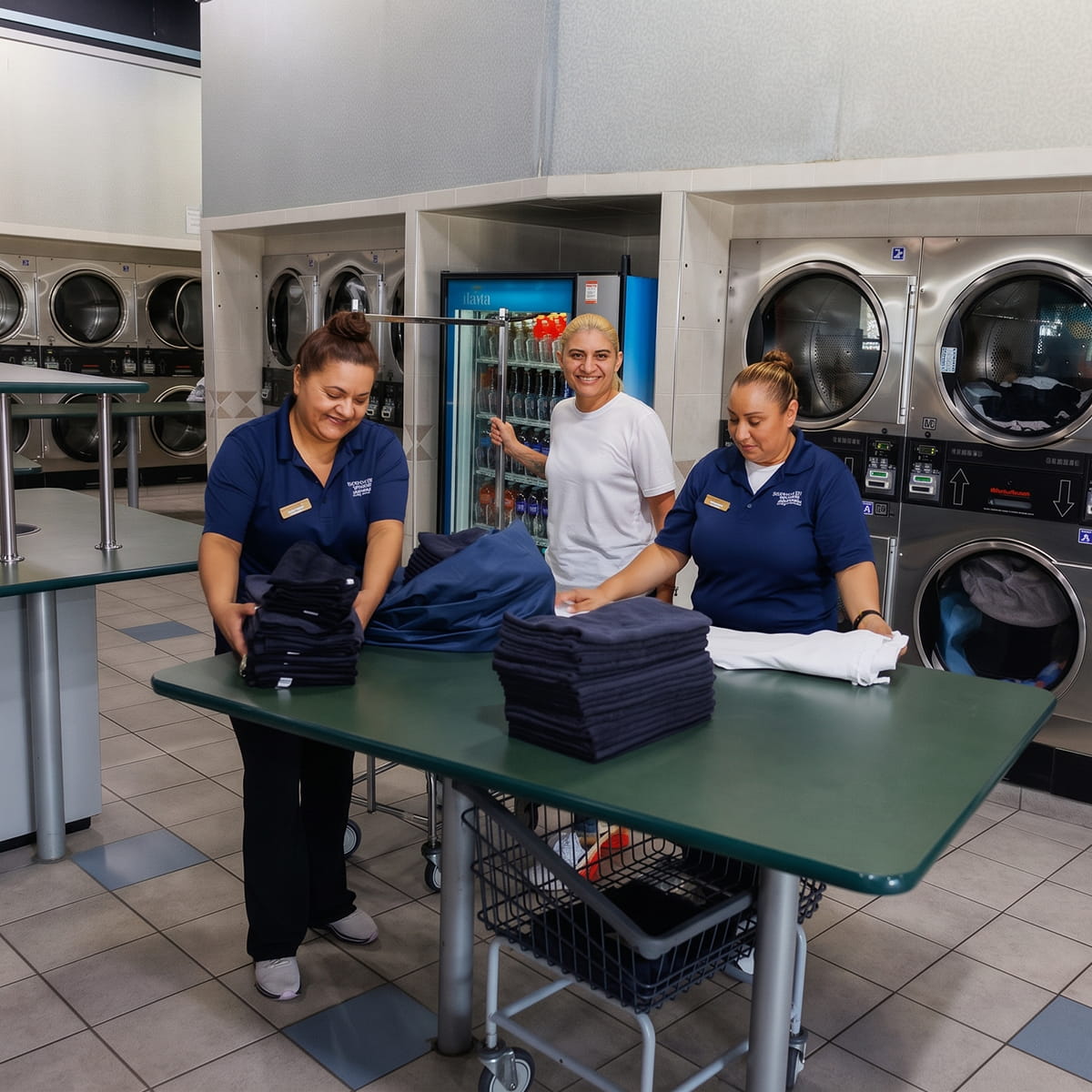Customers and staff doing laundry at Showcase Laundromat in Elizabeth, NJ