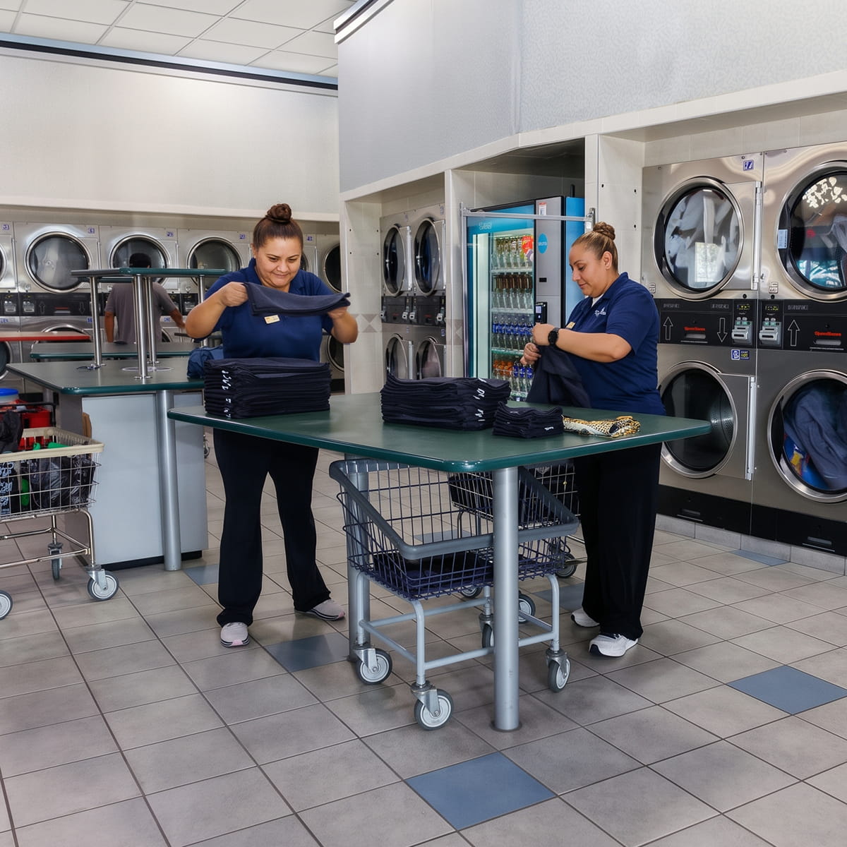 Customers and staff doing laundry at Showcase Laundromat in Newark, NJ