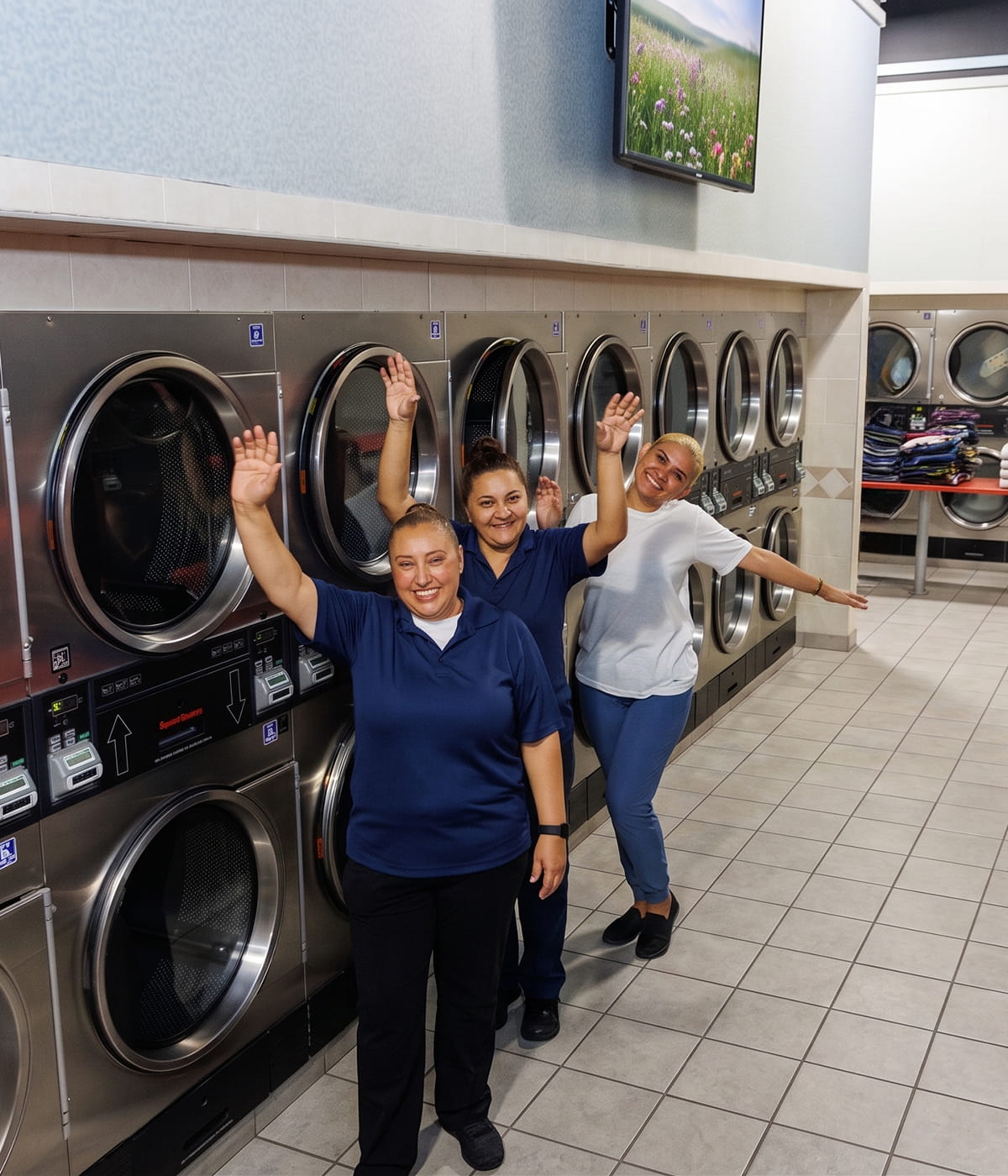Spacious clean Showcase Laundromat in New Jersey offering self-serve machines and same-day wash and fold service